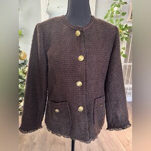 Elegant Brown Women's Blazer with Gold Accents